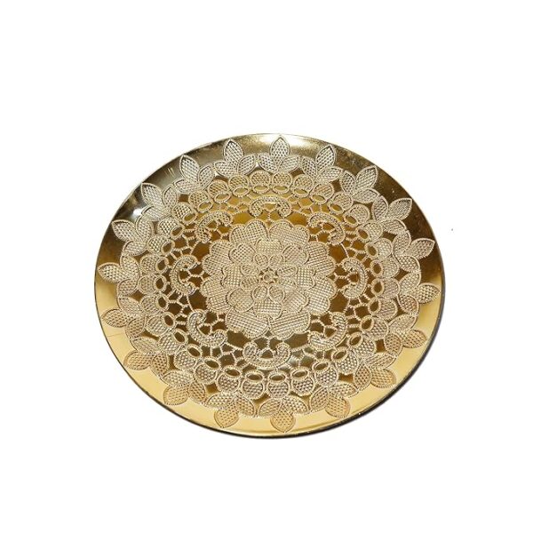 Golden Color Tray Thaal for Home | Office | Thaal | Puja Thal | Hotel | Atteractive | Decore | for Temples (994 E - 13 Inch)