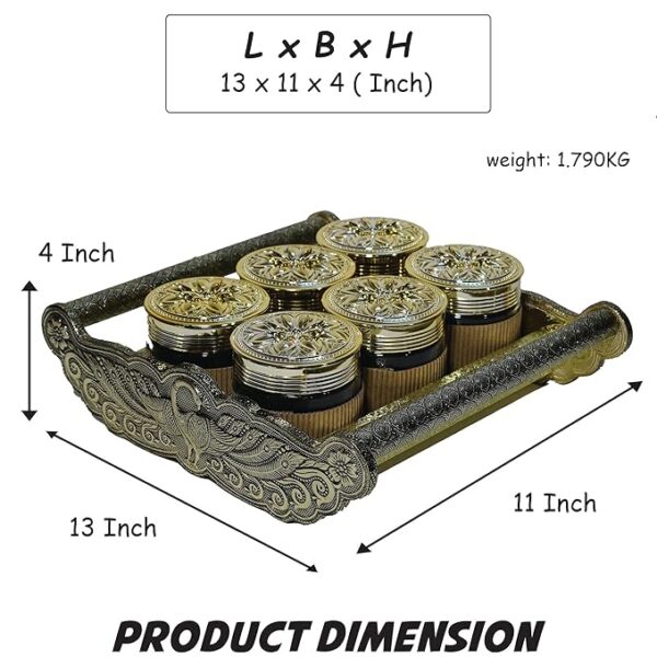 Metal Box With 6 Jar for Festivals |Occasions|Diwali Gifts |Ceremonies For Your Loved Once | - Image 2