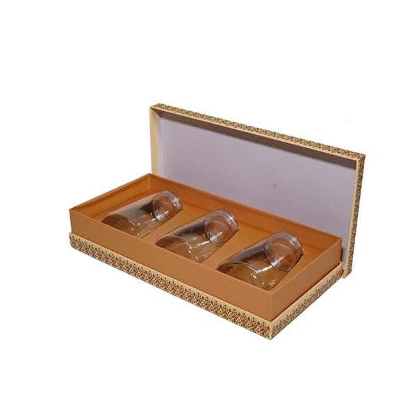 RITUALSNSTYLE Box and Jars for Festivals | Occasions | Diwali Gifts| Decorative Dry Fruit Container Box with 3 Glass Jars Mukhwas Box for Home, Office Decoration, Corporate and Festive Gifting - Image 5