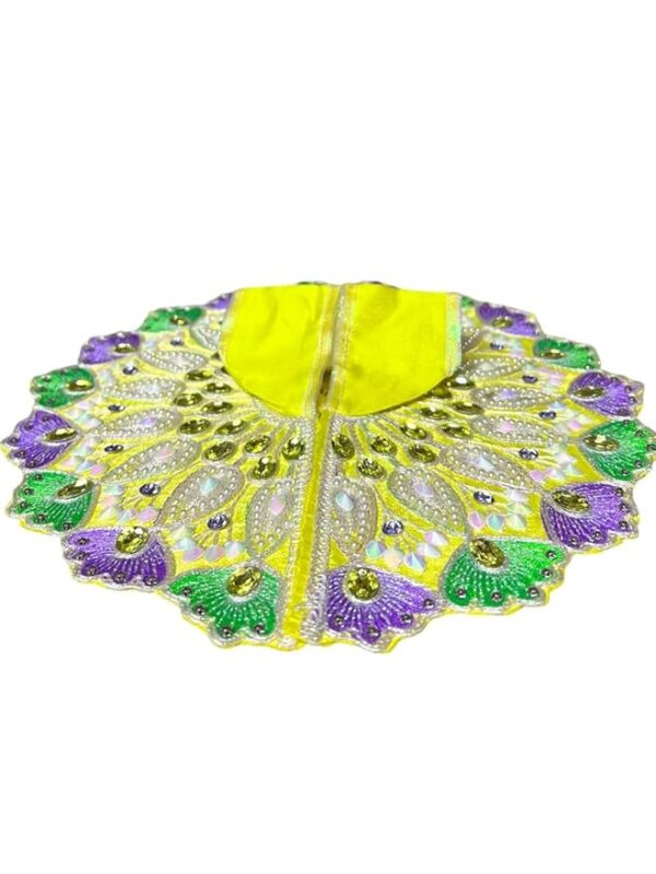RITUALSNSTYLE Krishna Ji Dress/Thakur Ji Poshak/Poshak/Pagdi, Made of Silk Cloth,Traditional for |Home | Office | Festivals etc| Size - 6 (ONLY Dress) (P2) Peacock Feather Design Divine Pattern - Image 2