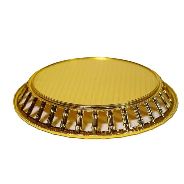 RITUALSNSTYLE Plastic Round Bamboo Style Serving Tray | Golden Color Tray for Home | Office | Hotel | Puja Thali - (Circle 2 x 15x 15 Inch) - Image 4
