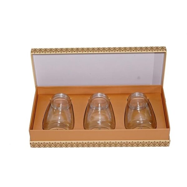 RITUALSNSTYLE Box and Jars for Festivals | Occasions | Diwali Gifts| Decorative Dry Fruit Container Box with 3 Glass Jars Mukhwas Box for Home, Office Decoration, Corporate and Festive Gifting