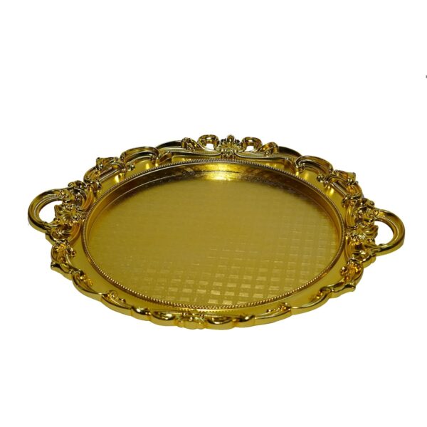 RITUALSNSTYLE Golden Color Tray Thaali for Home | Office | Hotels | Thaal | Puja Thal | Hotel | Atteractive | Decore | for Temples (Circle - 17 inch)