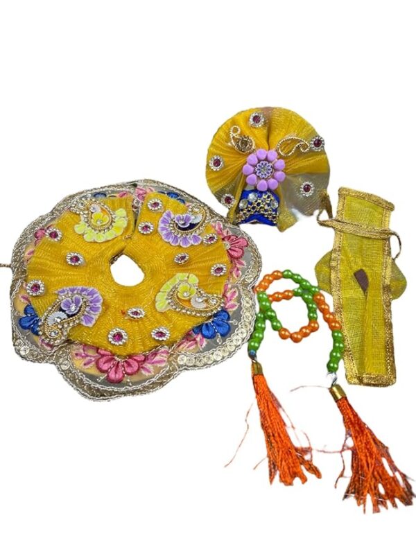 RITUALSNSTYLE Kanha Ji Poshak with Mala & Mukut|Laddu Gopal Poshak|Thakur Ji Dress|Complete Traditional Set of Dress for Laddu Gopal JI||Dress for Krishna Perfect for Festivals|Home(1 Size) - Image 2