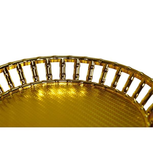 RITUALSNSTYLE Plastic Round Bamboo Style Serving Tray | Golden Color Tray for Home | Office | Hotel | Puja Thali - (Circle 2 x 15x 15 Inch) - Image 3