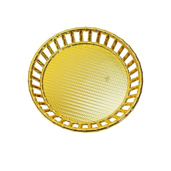 RITUALSNSTYLE Plastic Round Bamboo Style Serving Tray | Golden Color Tray for Home | Office | Hotel | Puja Thali - (Circle 2 x 15x 15 Inch)