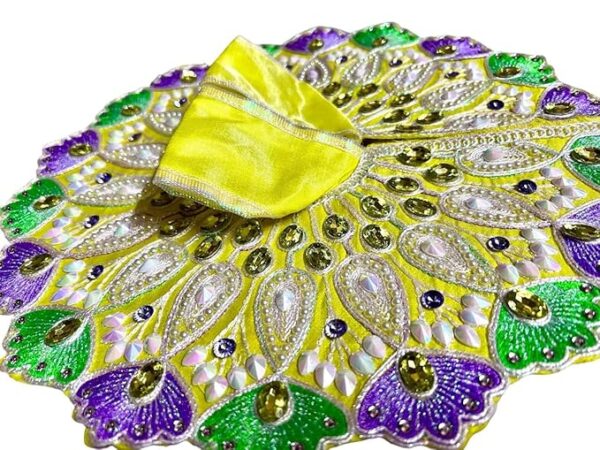 RITUALSNSTYLE Krishna Ji Dress/Thakur Ji Poshak/Poshak/Pagdi, Made of Silk Cloth,Traditional for |Home | Office | Festivals etc| Size - 6 (ONLY Dress) (P2) Peacock Feather Design Divine Pattern - Image 3