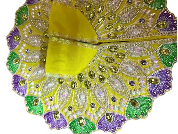 RITUALSNSTYLE Krishna Ji Dress/Thakur Ji Poshak/Poshak/Pagdi, Made of Silk Cloth,Traditional for |Home | Office | Festivals etc| Size - 6 (ONLY Dress) (P2) Peacock Feather Design Divine Pattern