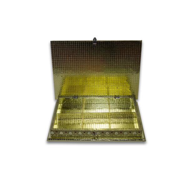 Gujarat Metal Box | Handicrafts Dry Fruit Box | Wooden Meenakari Dry Fruit Box | Dry Fruit Box For Gifting | Empty Dry Fruit Box | Gujarat Metal Box For Diwali | Gujarat Metal Box For Special Occasions | Black And Golden Colour With Hand Work On It (9*13 Size) - Image 3