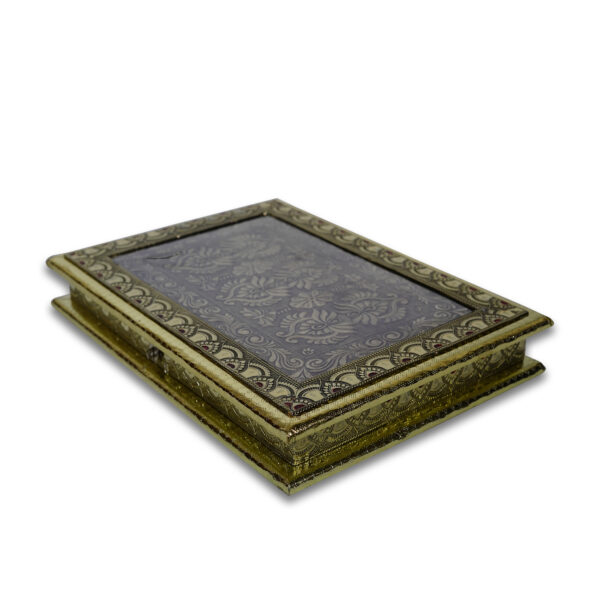 Gujarat Metal Box | Handicrafts Dry Fruit Box | Wooden Meenakari Dry Fruit Box | Dry Fruit Box For Gifting | Empty Dry Fruit Box | Gujarat Metal Box For Diwali | Gujarat Metal Box For Special Occasions | Black And Golden Colour With Hand Work On It (9*13 Size) - Image 2