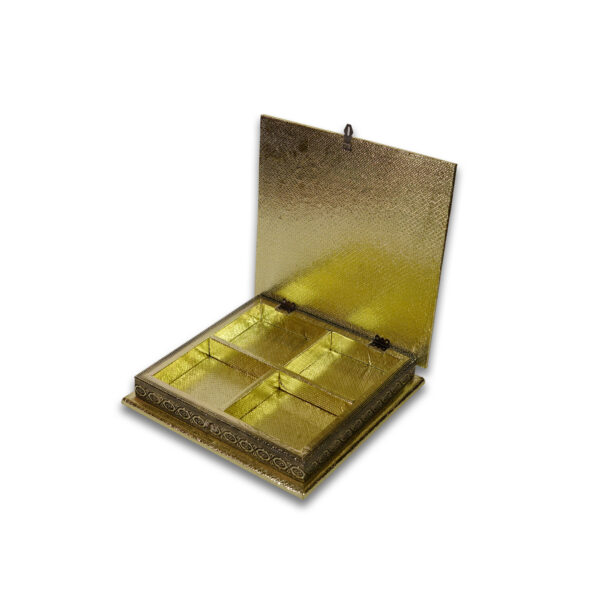 Gujarat Metal Box | Handicrafts Dry Fruit Box | Wooden Meenakari Dry Fruit Box | Dry Fruit Box For Gifting | Empty Dry Fruit Box | Gujarat Metal Box For Diwali | Gujarat Metal Box For Special Occasions | Black And Golden Colour(12*12 Size) - Image 4