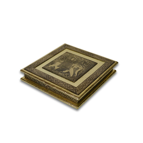 Gujarat Metal Box | Handicrafts Dry Fruit Box | Wooden Meenakari Dry Fruit Box | Dry Fruit Box For Gifting | Empty Dry Fruit Box | Gujarat Metal Box For Diwali | Gujarat Metal Box For Special Occasions | Black And Golden Colour(12*12 Size)