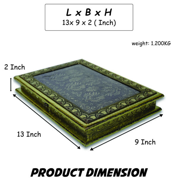 Gujarat Metal Box | Handicrafts Dry Fruit Box | Wooden Meenakari Dry Fruit Box | Dry Fruit Box For Gifting | Empty Dry Fruit Box | Gujarat Metal Box For Diwali | Gujarat Metal Box For Special Occasions | Black And Golden Colour With Hand Work On It (9*13 Size) - Image 6